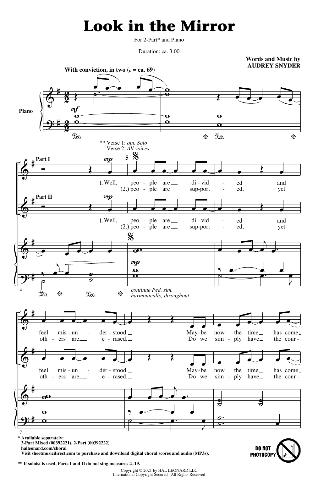 Audrey Snyder Look In The Mirror Sheet Music Notes & Chords for 3-Part Mixed Choir - Download or Print PDF