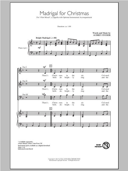 Audrey Snyder Madrigal For Christmas Sheet Music Notes & Chords for 3-Part Mixed - Download or Print PDF