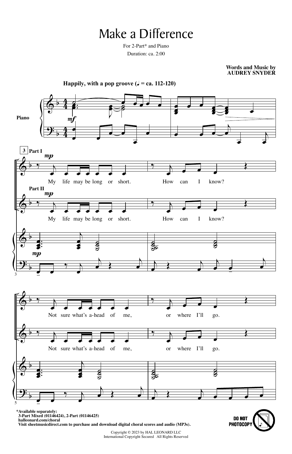 Audrey Snyder Make A Difference Sheet Music Notes & Chords for 3-Part Mixed Choir - Download or Print PDF