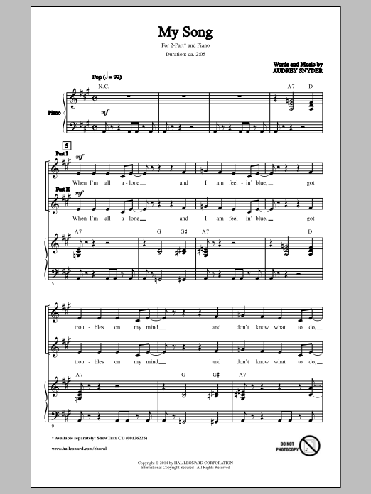 Audrey Snyder My Song Sheet Music Notes & Chords for 2-Part Choir - Download or Print PDF