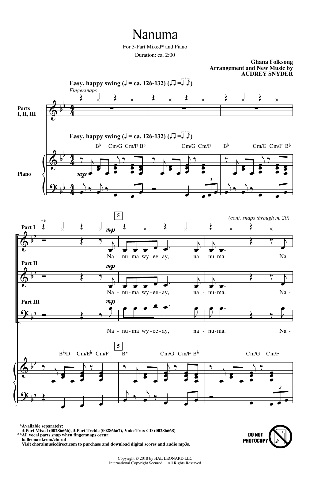 Audrey Snyder Nanuma Sheet Music Notes & Chords for 3-Part Mixed Choir - Download or Print PDF