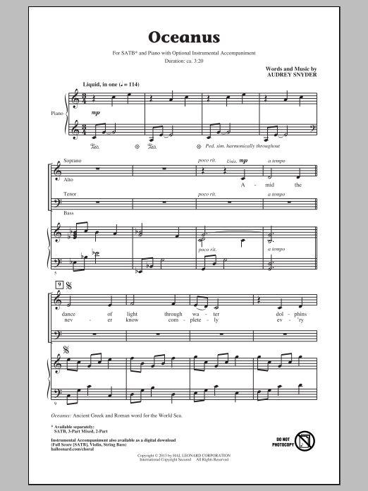 Audrey Snyder Oceanus Sheet Music Notes & Chords for 3-Part Mixed - Download or Print PDF