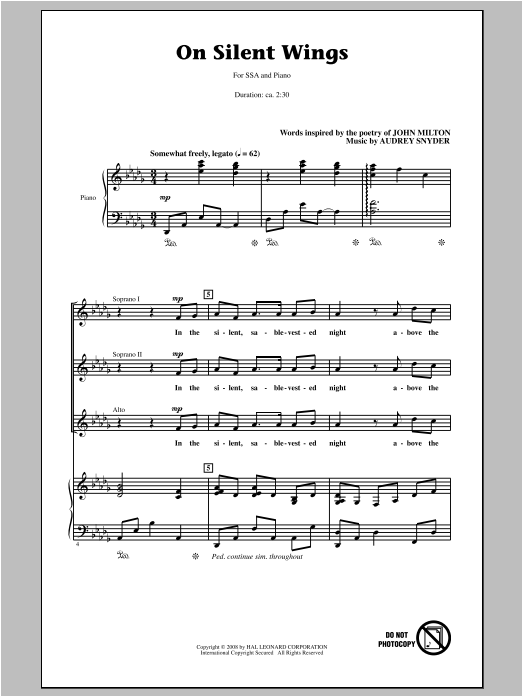 Audrey Snyder On Silent Wings Sheet Music Notes & Chords for SSA - Download or Print PDF