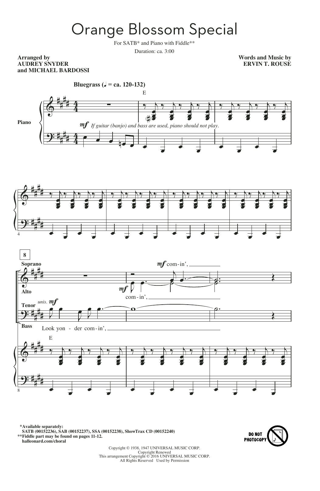 Audrey Snyder Orange Blossom Special Sheet Music Notes & Chords for SAB - Download or Print PDF
