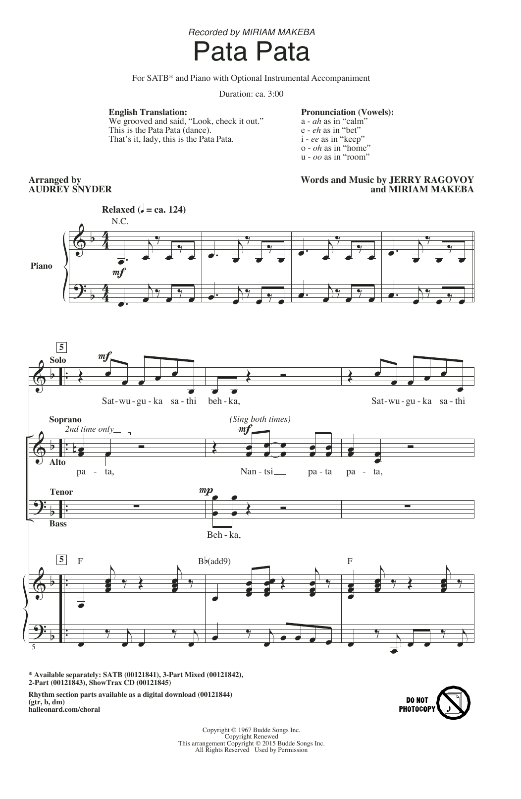 Audrey Snyder Pata Pata Sheet Music Notes & Chords for SATB - Download or Print PDF