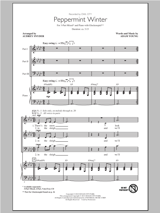 Audrey Snyder Peppermint Winter Sheet Music Notes & Chords for 2-Part Choir - Download or Print PDF