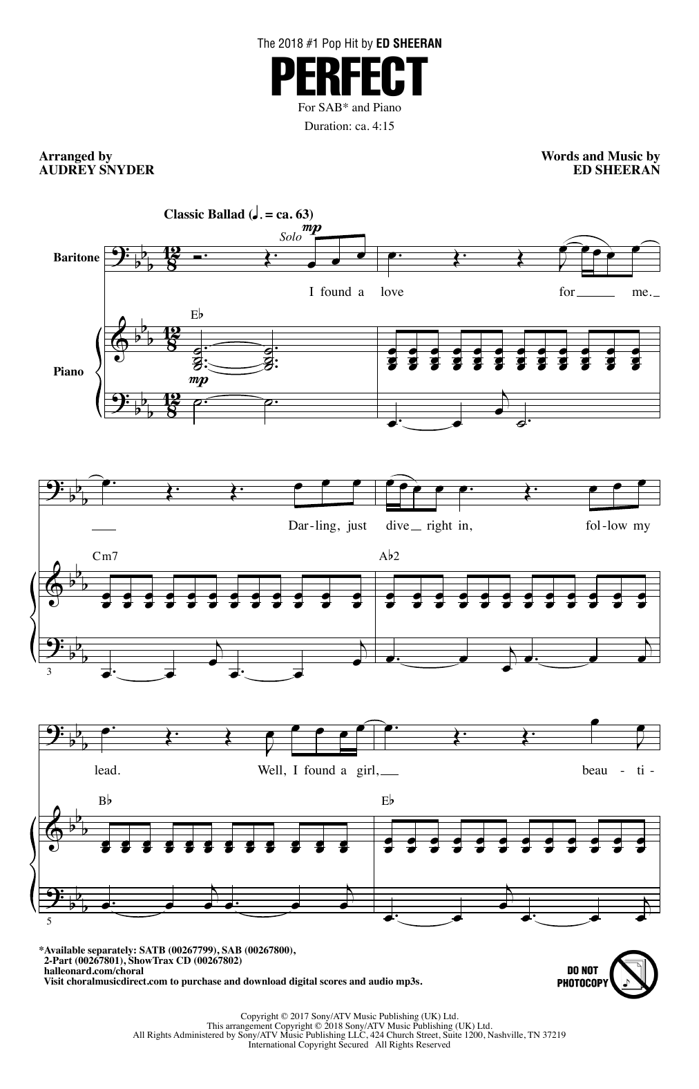 Ed Sheeran Perfect (arr. Audrey Snyder) Sheet Music Notes & Chords for 2-Part Choir - Download or Print PDF