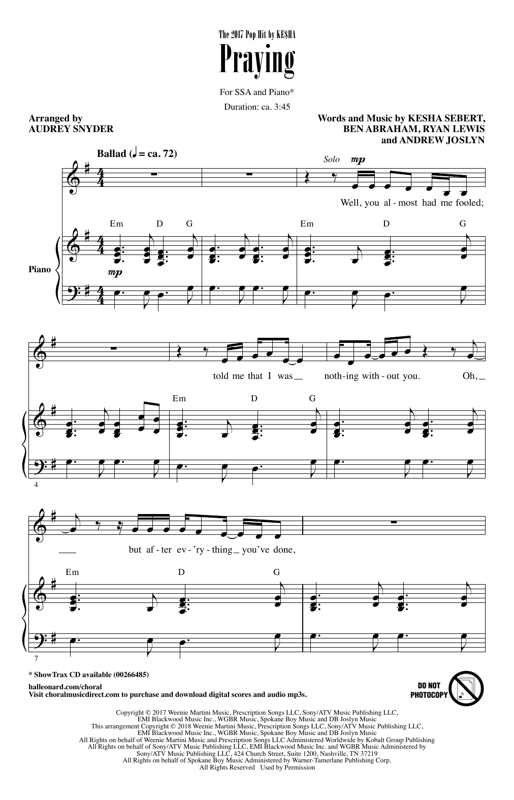 Audrey Snyder Praying Sheet Music Notes & Chords for SSA - Download or Print PDF