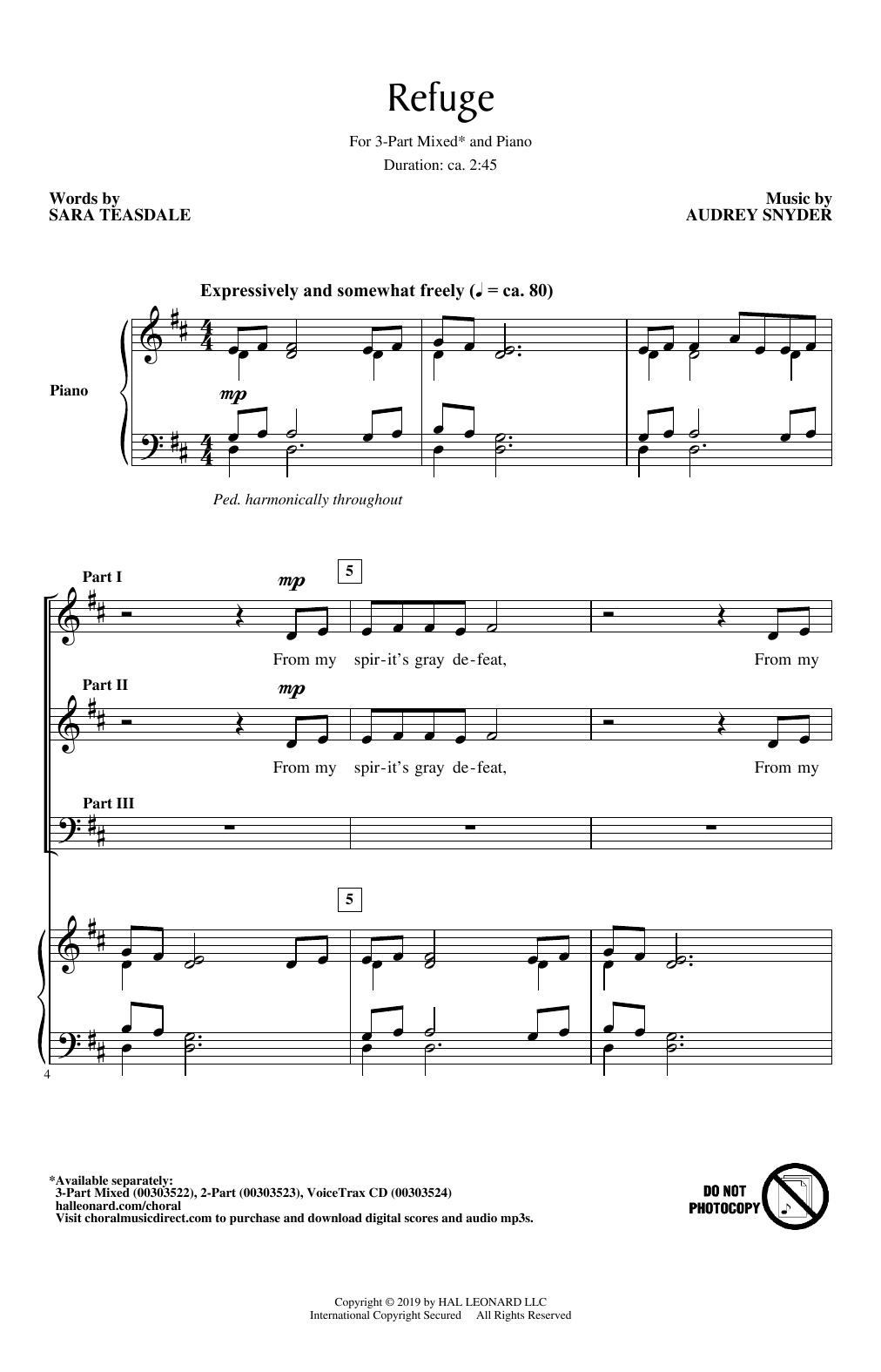 Audrey Snyder Refuge Sheet Music Notes & Chords for 3-Part Mixed Choir - Download or Print PDF