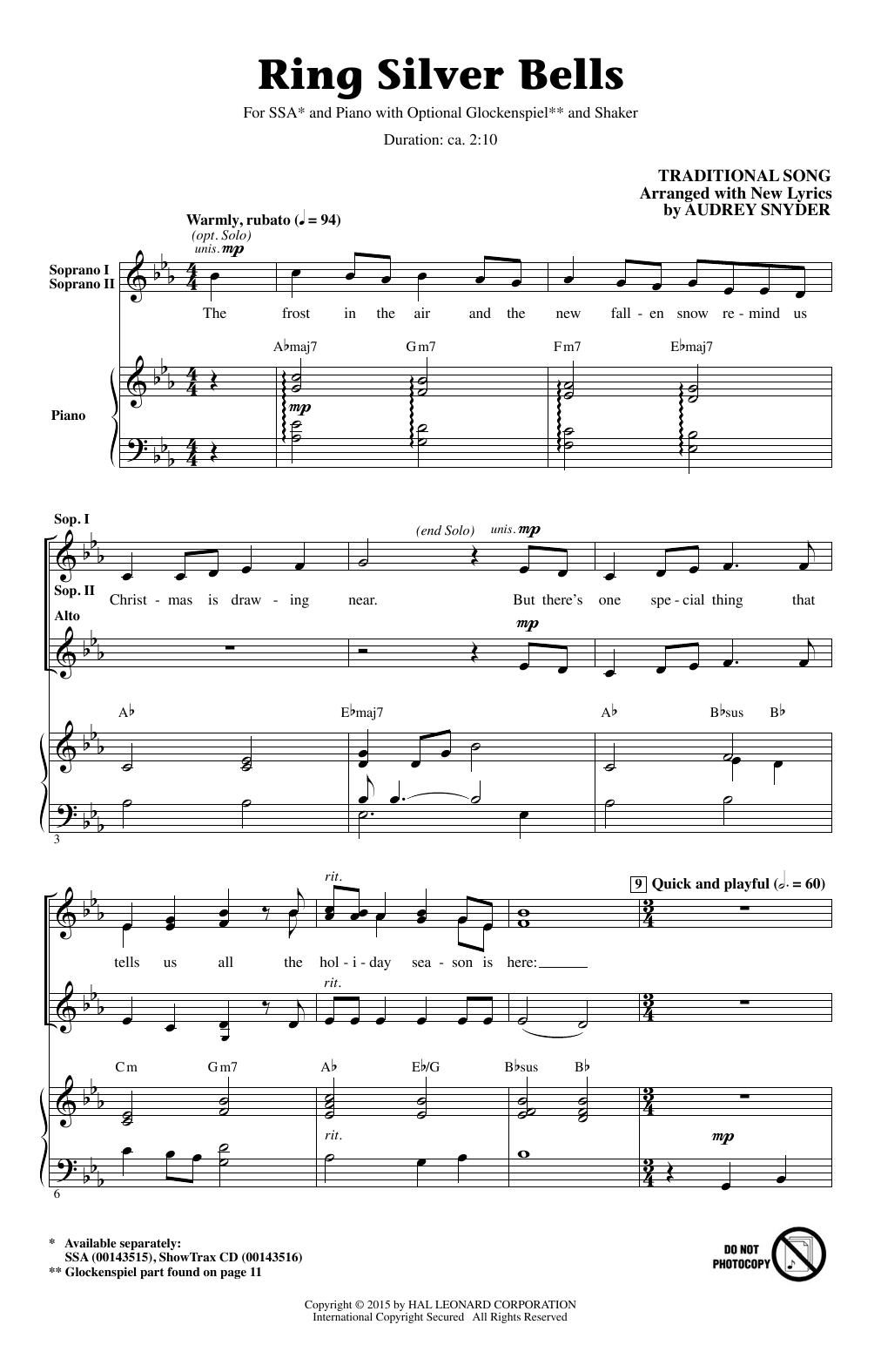 Audrey Snyder Ring Silver Bells Sheet Music Notes & Chords for SSA - Download or Print PDF