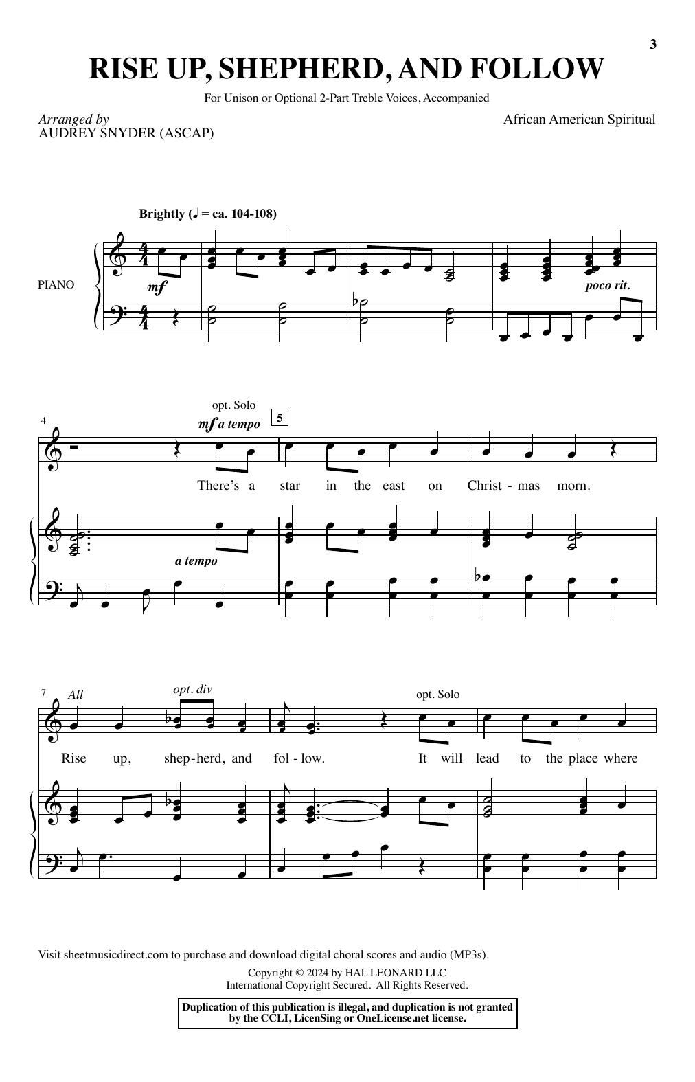 Audrey Snyder Rise Up, Shepherd, And Follow Sheet Music Notes & Chords for Choir - Download or Print PDF