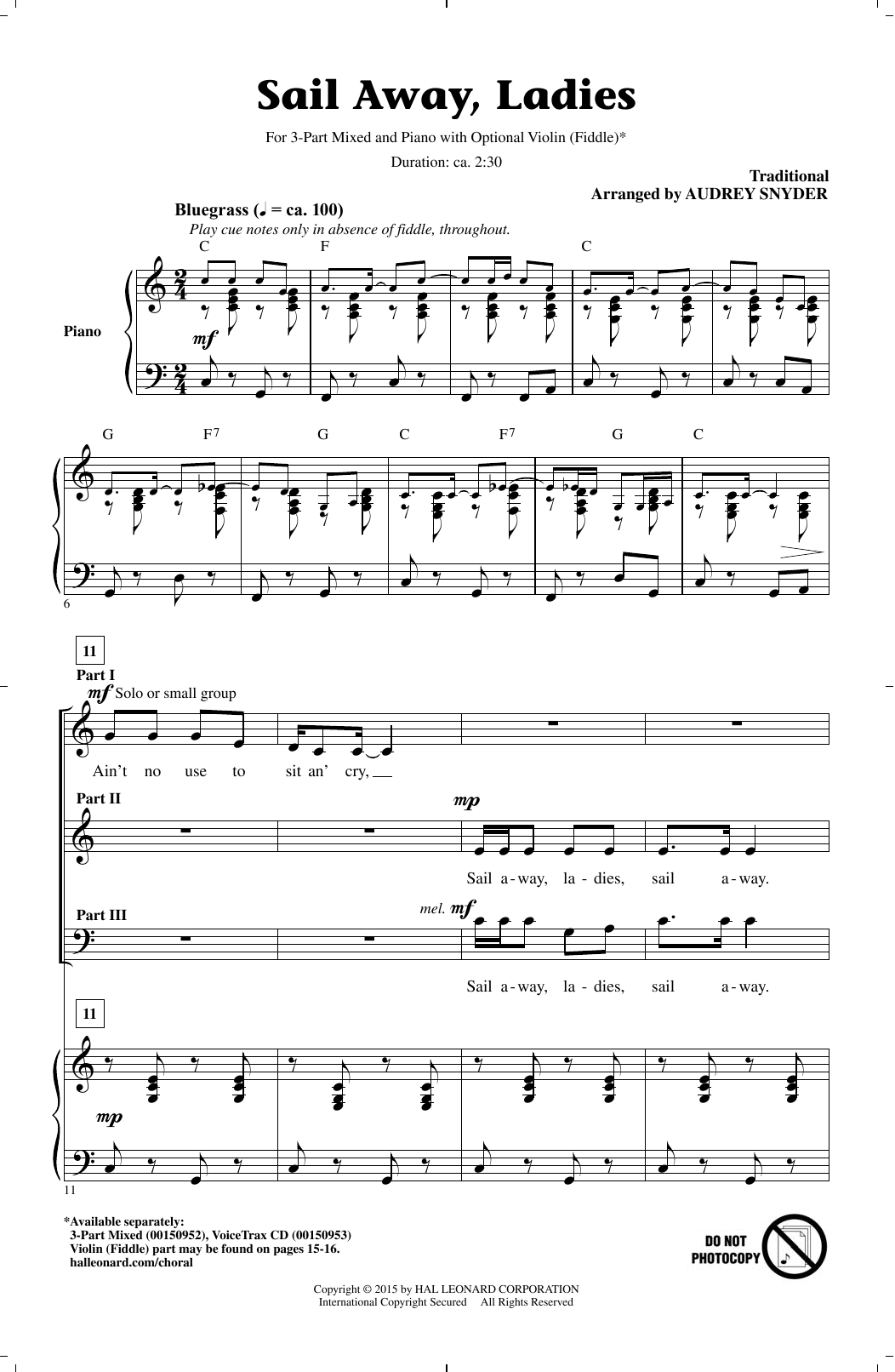 Audrey Snyder Sail Away Ladies Sheet Music Notes & Chords for 3-Part Mixed - Download or Print PDF