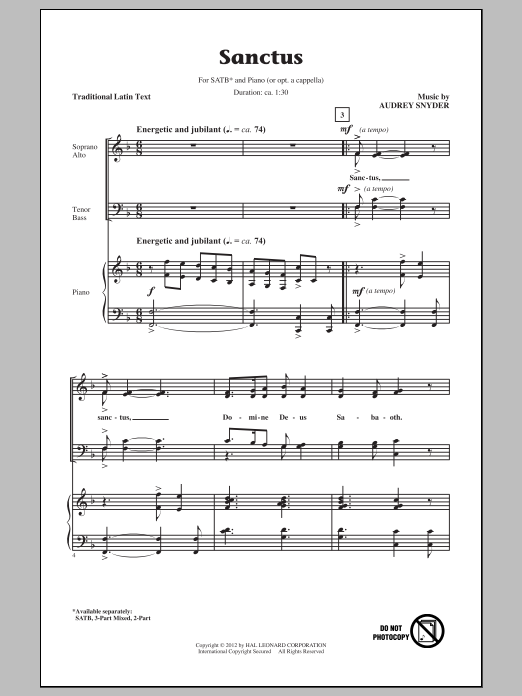 Audrey Snyder Sanctus Sheet Music Notes & Chords for SATB - Download or Print PDF