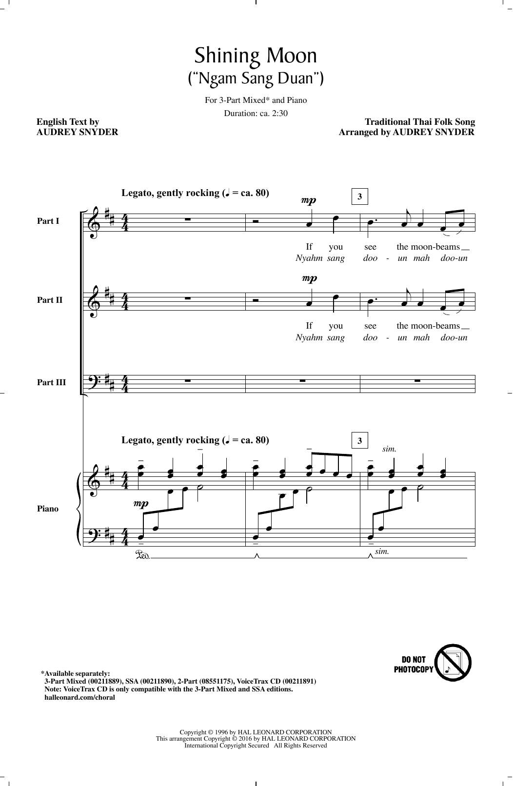 Audrey Snyder Shining Moon (Ngam Sang Duan) Sheet Music Notes & Chords for SSA - Download or Print PDF
