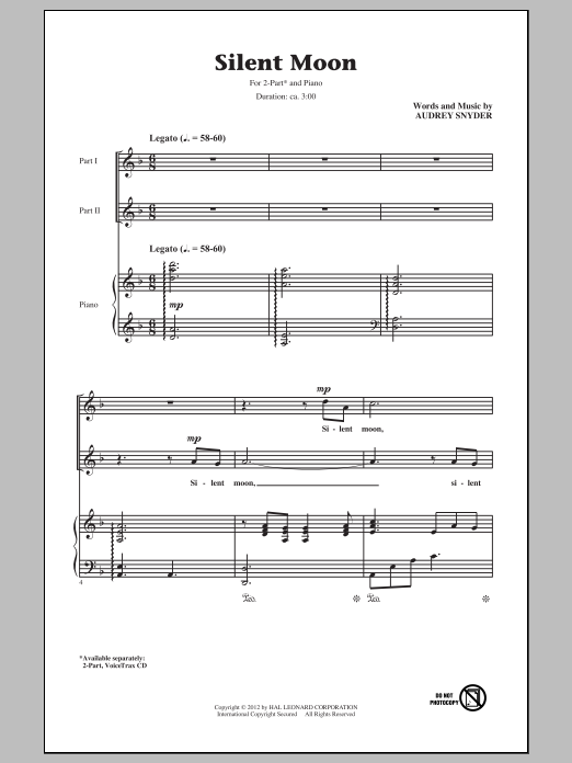 Audrey Snyder Silent Moon Sheet Music Notes & Chords for 2-Part Choir - Download or Print PDF