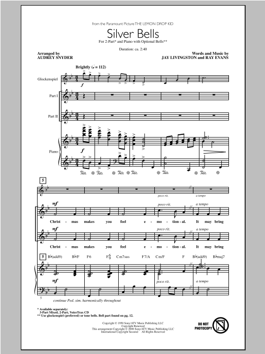 Audrey Snyder Silver Bells Sheet Music Notes & Chords for 2-Part Choir - Download or Print PDF