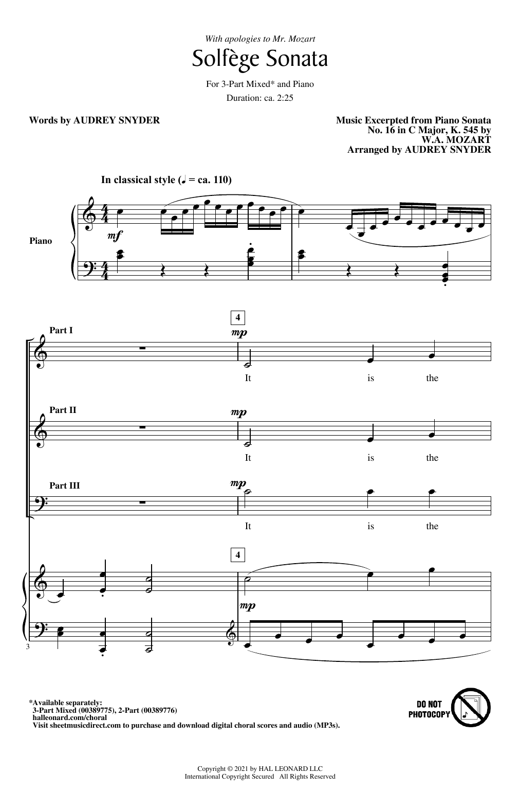 Audrey Snyder Solfege Sonata Sheet Music Notes & Chords for 2-Part Choir - Download or Print PDF