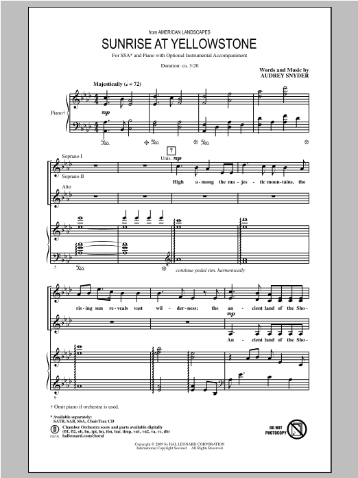Audrey Snyder Sunrise At Yellowstone (from American Landscapes) Sheet Music Notes & Chords for SSA - Download or Print PDF