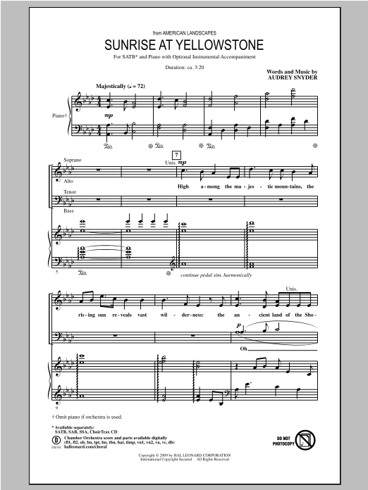 Audrey Snyder Sunrise At Yellowstone (from American Landscapes) Sheet Music Notes & Chords for SAB - Download or Print PDF