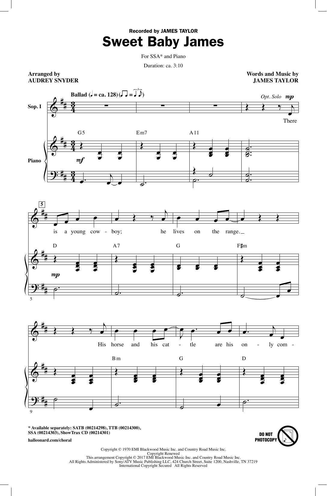 Audrey Snyder Sweet Baby James Sheet Music Notes & Chords for SATB - Download or Print PDF