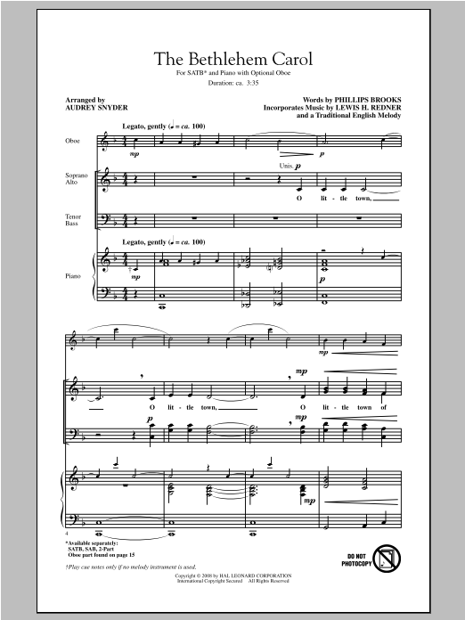 Audrey Snyder The Bethlehem Carol Sheet Music Notes & Chords for SATB - Download or Print PDF