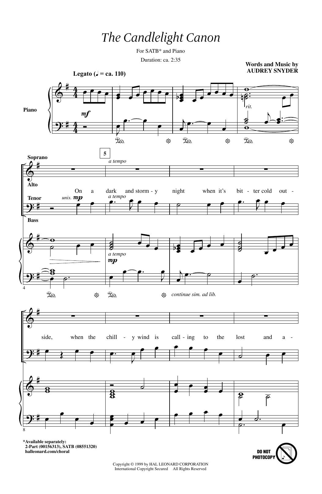 Audrey Snyder The Candlelight Canon Sheet Music Notes & Chords for SATB - Download or Print PDF