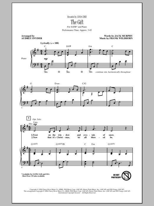 Audrey Snyder The Gift Sheet Music Notes & Chords for SAB - Download or Print PDF