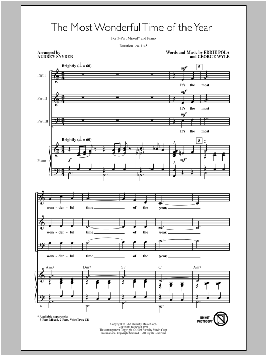 Audrey Snyder The Most Wonderful Time Of The Year Sheet Music Notes & Chords for 2-Part Choir - Download or Print PDF