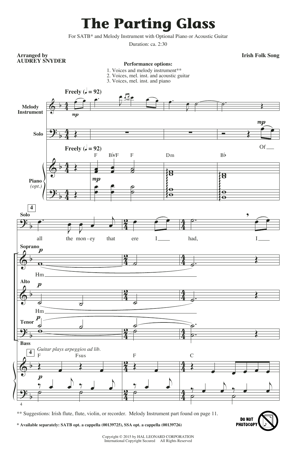Audrey Snyder The Parting Glass Sheet Music Notes & Chords for SATB - Download or Print PDF