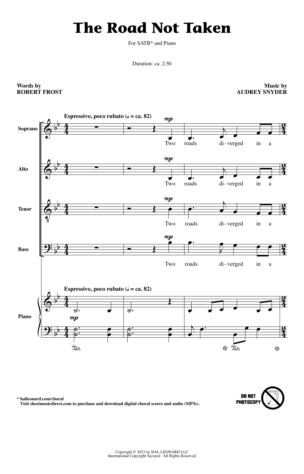 Audrey Snyder The Road Not Taken Sheet Music Notes & Chords for SATB Choir - Download or Print PDF