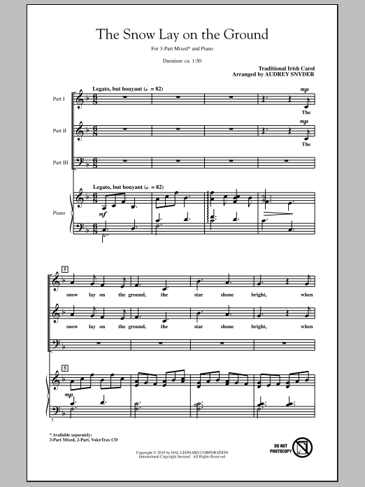 Audrey Snyder The Snow Lay On The Ground Sheet Music Notes & Chords for 3-Part Mixed - Download or Print PDF