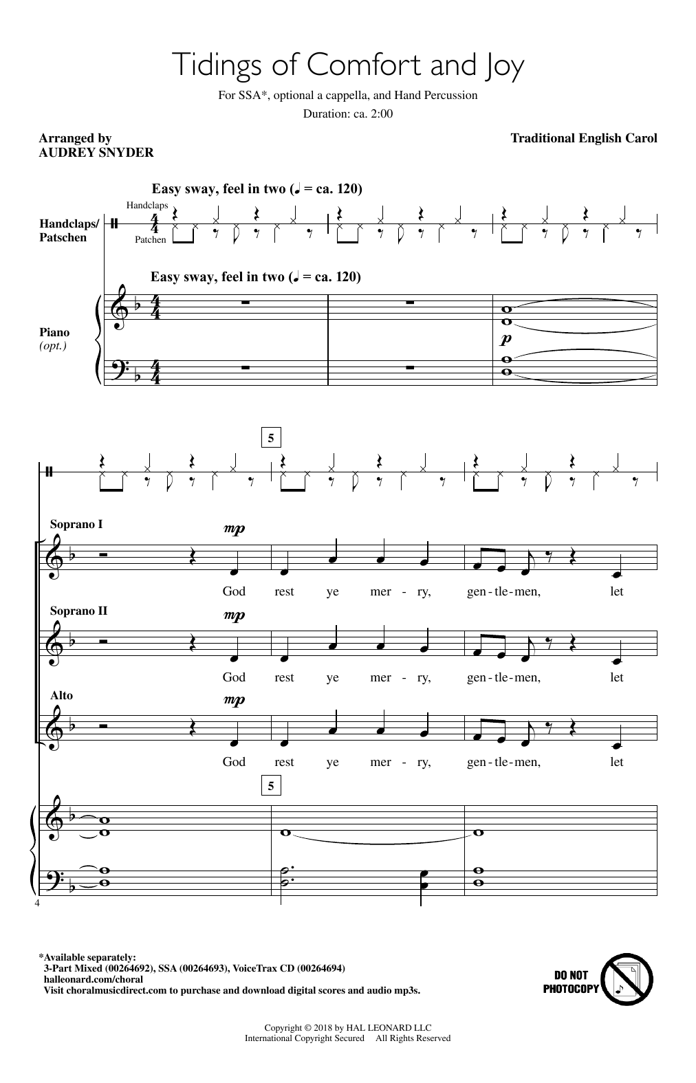 Audrey Snyder Tidings Of Comfort And Joy Sheet Music Notes & Chords for 3-Part Mixed - Download or Print PDF
