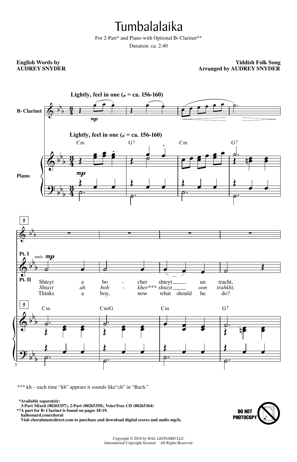 Audrey Snyder Tumbalalaika Sheet Music Notes & Chords for 2-Part Choir - Download or Print PDF