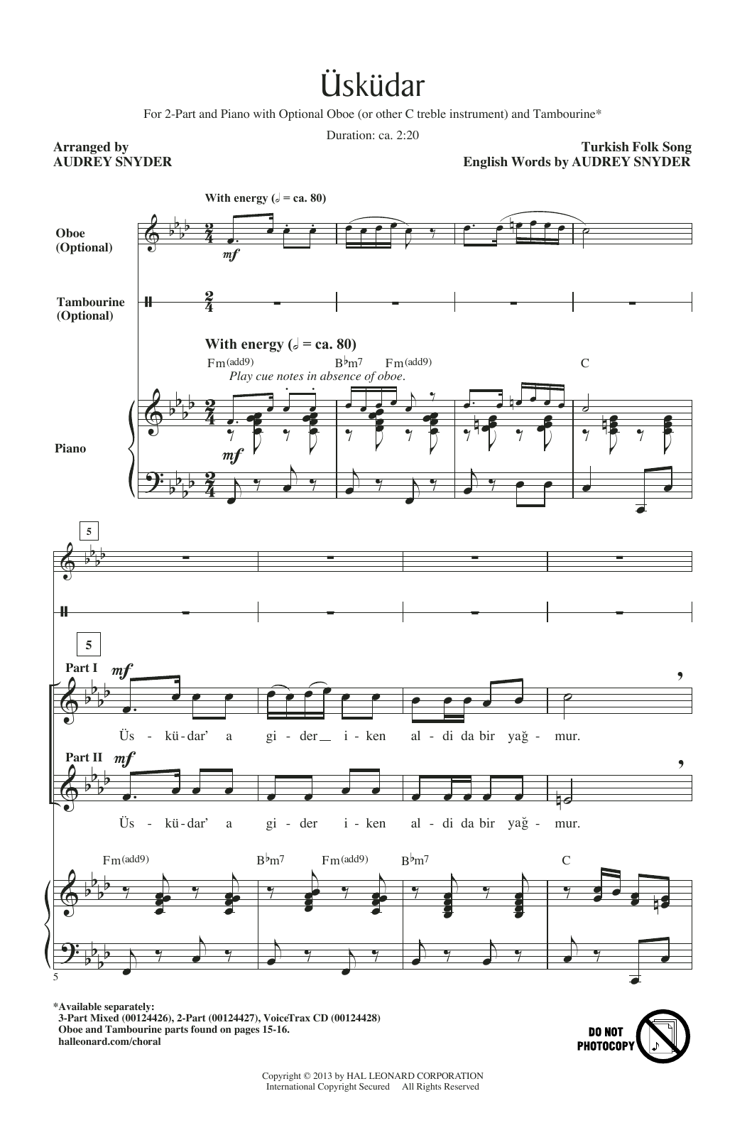 Audrey Snyder Uskudar Sheet Music Notes & Chords for 2-Part Choir - Download or Print PDF