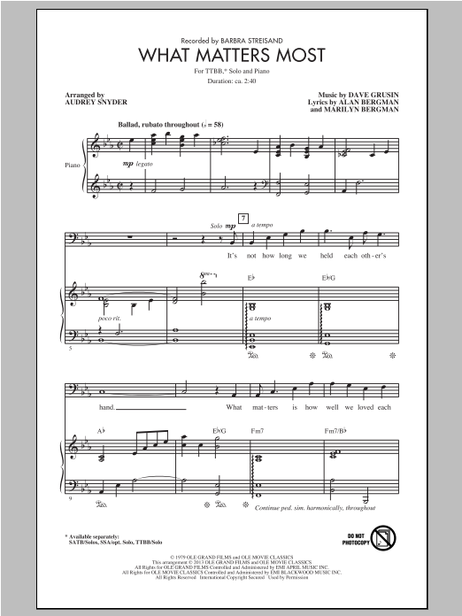 Barbra Streisand What Matters Most (arr. Audrey Snyder) Sheet Music Notes & Chords for Choral - Download or Print PDF