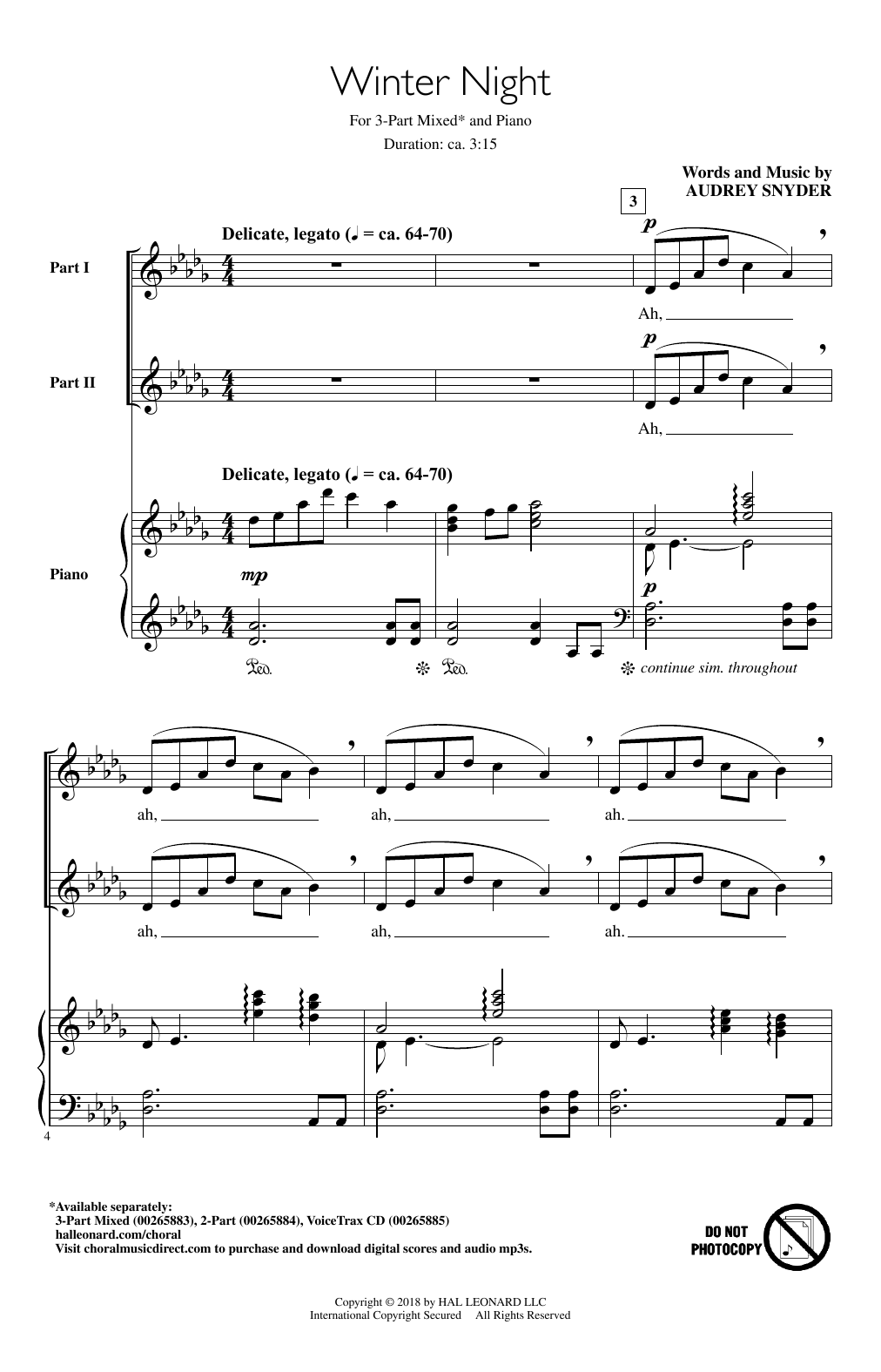 Audrey Snyder Winter Night Sheet Music Notes & Chords for 3-Part Mixed - Download or Print PDF