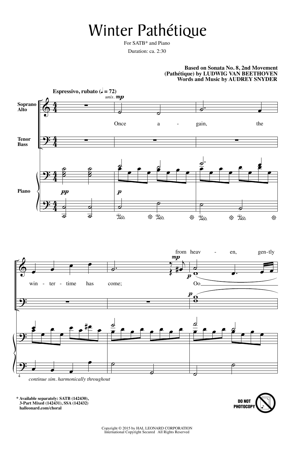 Audrey Snyder Winter Pathetique Sheet Music Notes & Chords for SSA - Download or Print PDF