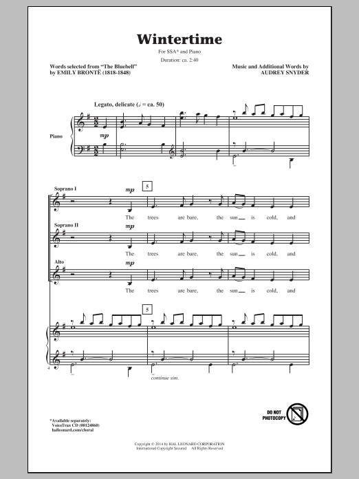 Audrey Snyder Wintertime Sheet Music Notes & Chords for SSA - Download or Print PDF