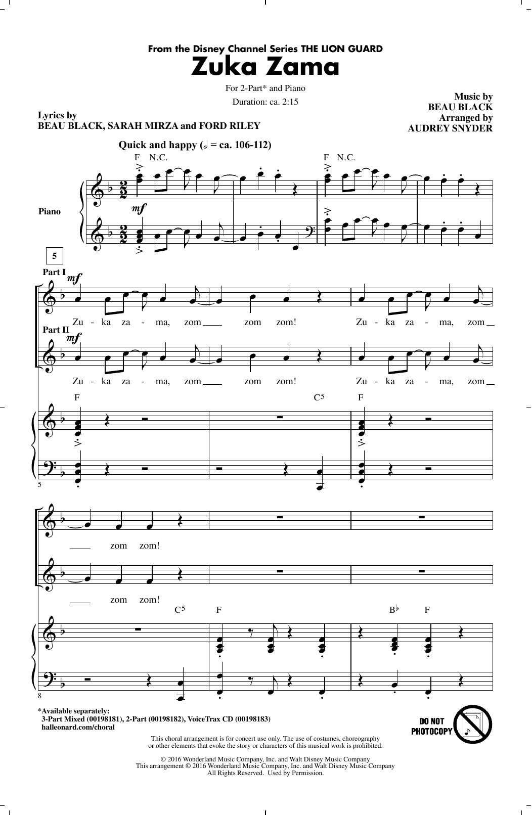 Audrey Snyder Zuka Zama Sheet Music Notes & Chords for 3-Part Mixed - Download or Print PDF