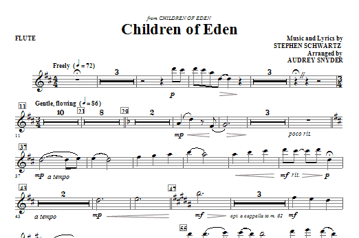 Preview Audrey Snyder Children of Eden - Flute Musical/Show sheet music, notes and chords for Choir Instrumental Pak, SKU: 268231 Children of Eden - Flute sheet music