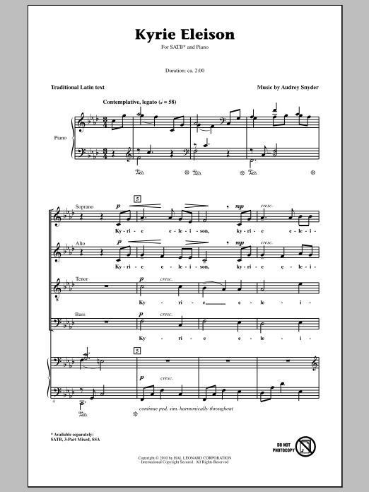 Audrey Snyder Kyrie Eleison Sheet Music Download Pdf Score 284745