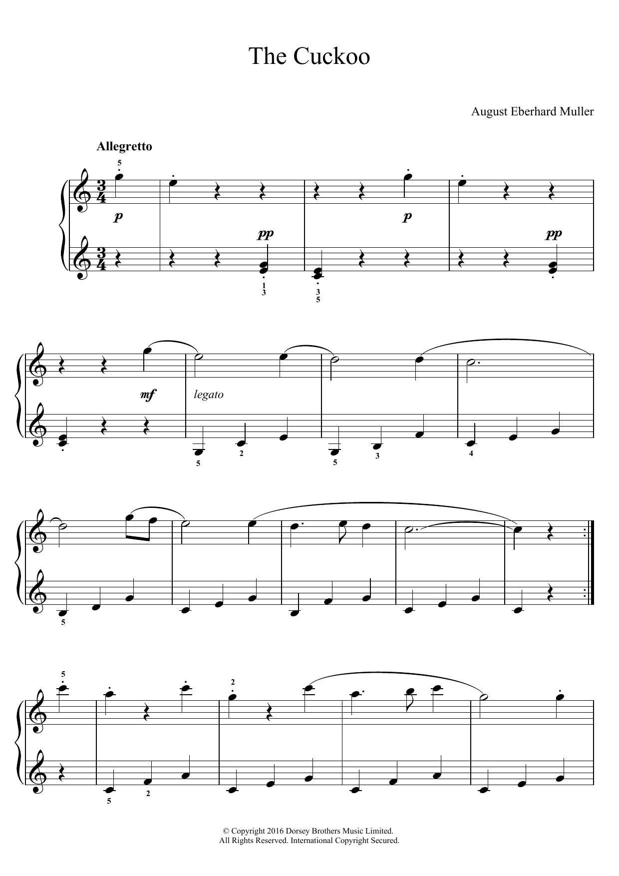 August Eberhard Muller The Cuckoo Sheet Music Notes & Chords for Piano Solo - Download or Print PDF