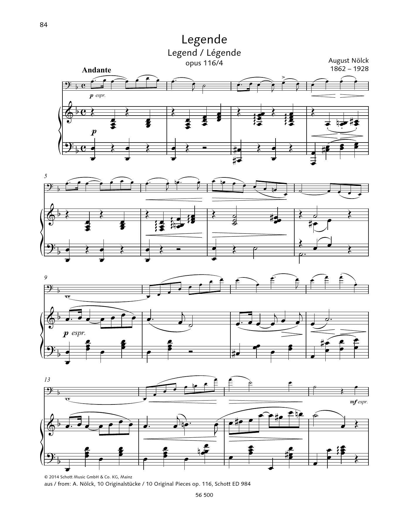 August Nölck Legende Sheet Music Notes & Chords for String Solo - Download or Print PDF
