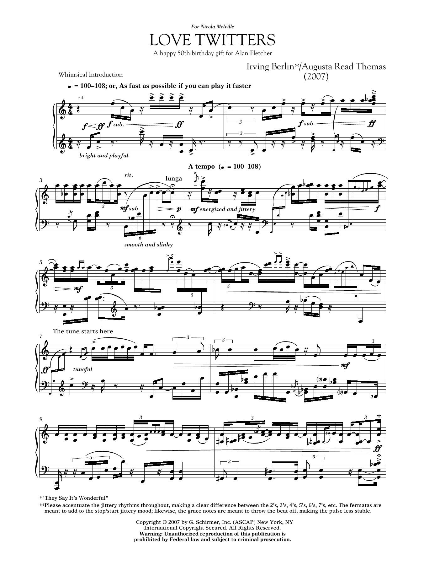 Augusta Read Thomas Love Twitters Sheet Music Notes & Chords for Piano - Download or Print PDF