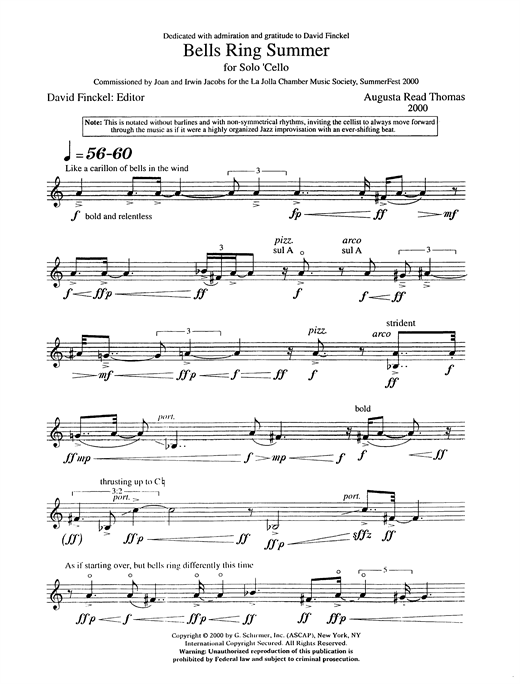 Augusta Read Thomas Bells Ring Summer Sheet Music Notes & Chords for Cello - Download or Print PDF