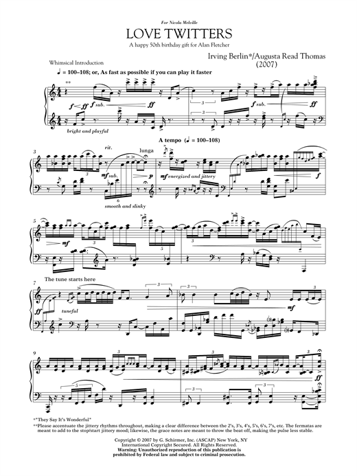 Augusta Read Thomas Love Twitters Sheet Music Notes & Chords for Piano - Download or Print PDF