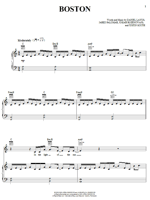 Augustana Boston Sheet Music Notes & Chords for Easy Piano - Download or Print PDF