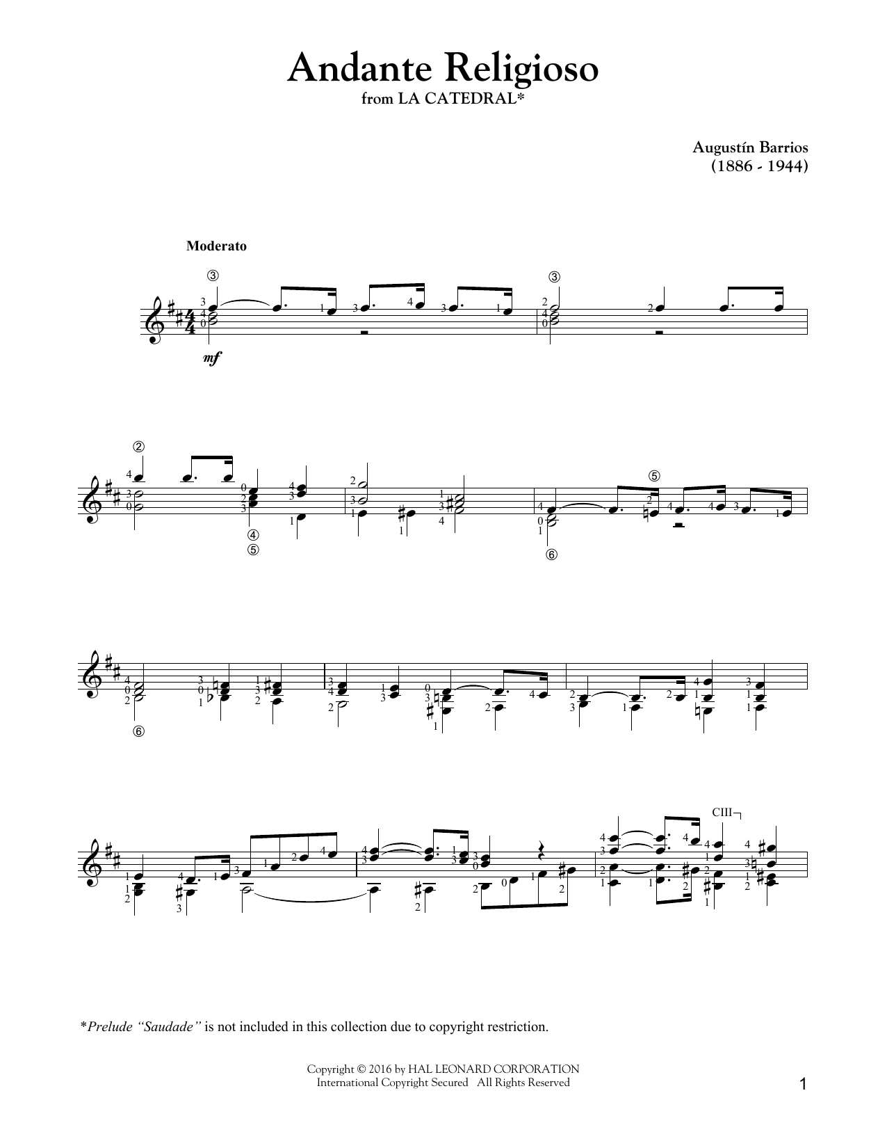 Augustin Barrios Mangore Andante Religioso Sheet Music Notes & Chords for Guitar Tab - Download or Print PDF Augustin Barrios Mangore Andante Religioso Sheet Music Notes & Chords for Guitar Tab - Download or Print PDF