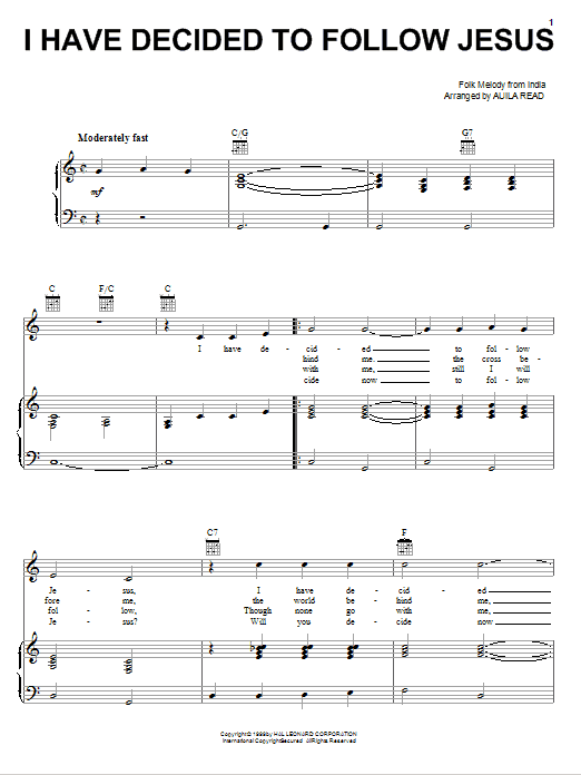Auila Read I Have Decided To Follow Jesus Sheet Music Notes & Chords for ChordBuddy - Download or Print PDF