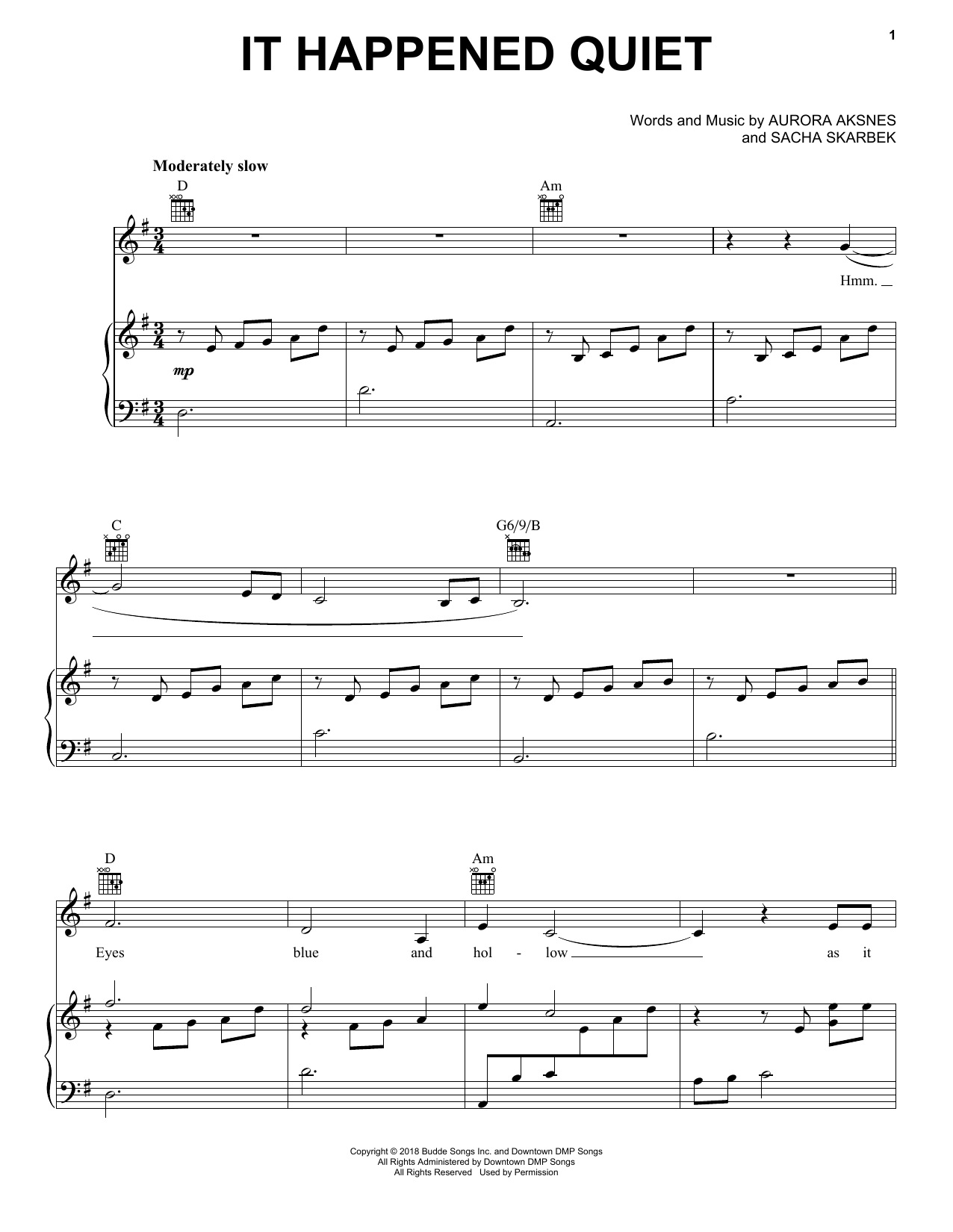 Aurora It Happened Quiet Sheet Music Notes & Chords for Piano, Vocal & Guitar Chords (Right-Hand Melody) - Download or Print PDF